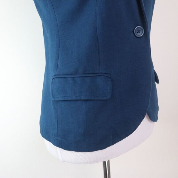 Garnet Hill Size 4 Cotton Jersey Knit One Button Blazer Navy Blue - Picture 8 of 12